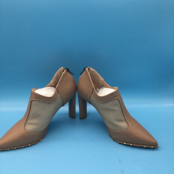 Brown Women Mid Heel Booties Pumps Pointed Toe Ankle Boots Shoes - Picture 2 of 10